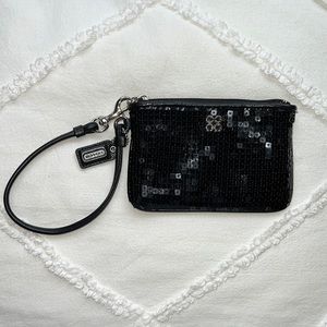Coach Black Sequin Leather Wristlet Clutch